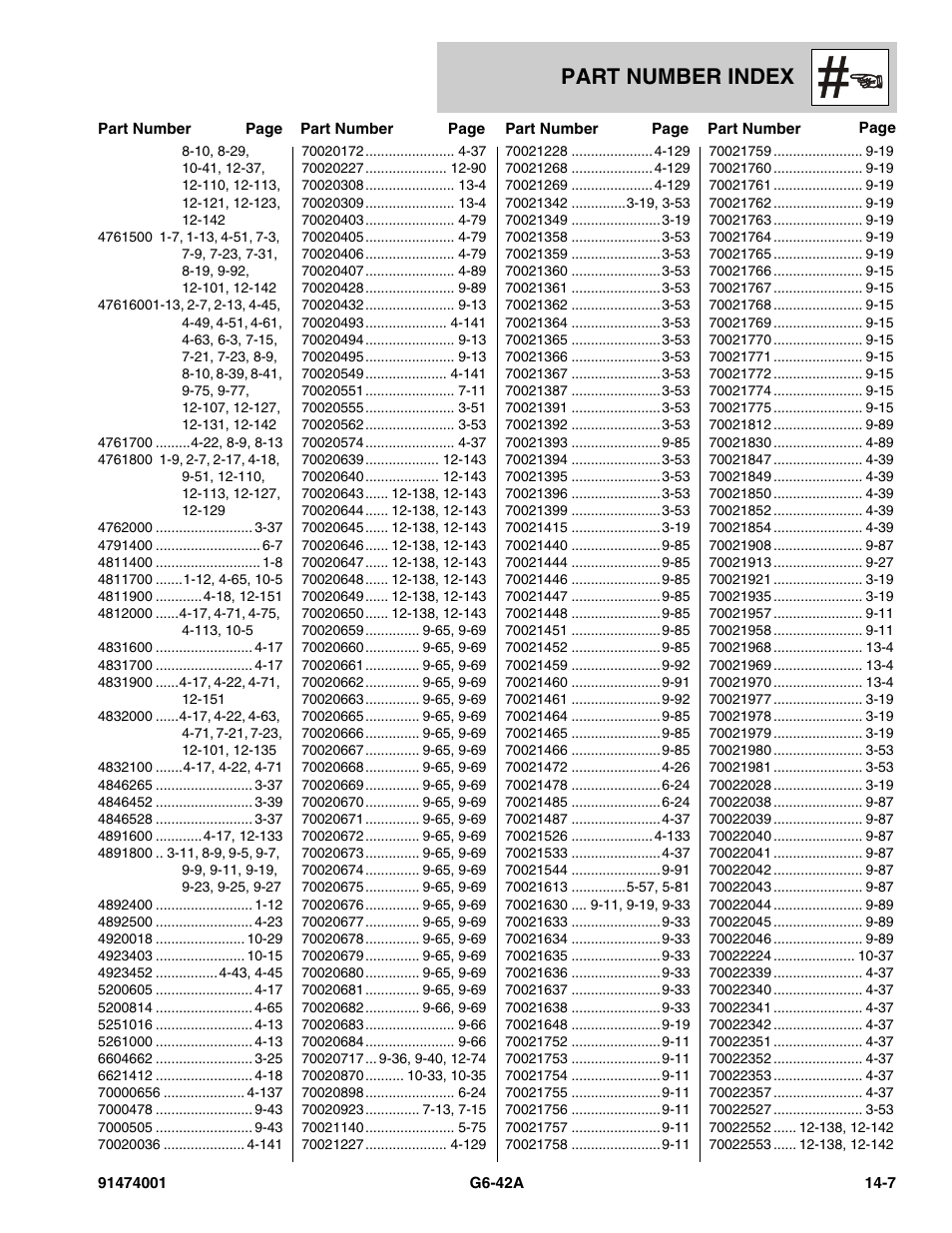 Part number index | JLG G6-42A Parts Manual User Manual | Page 809 / 826