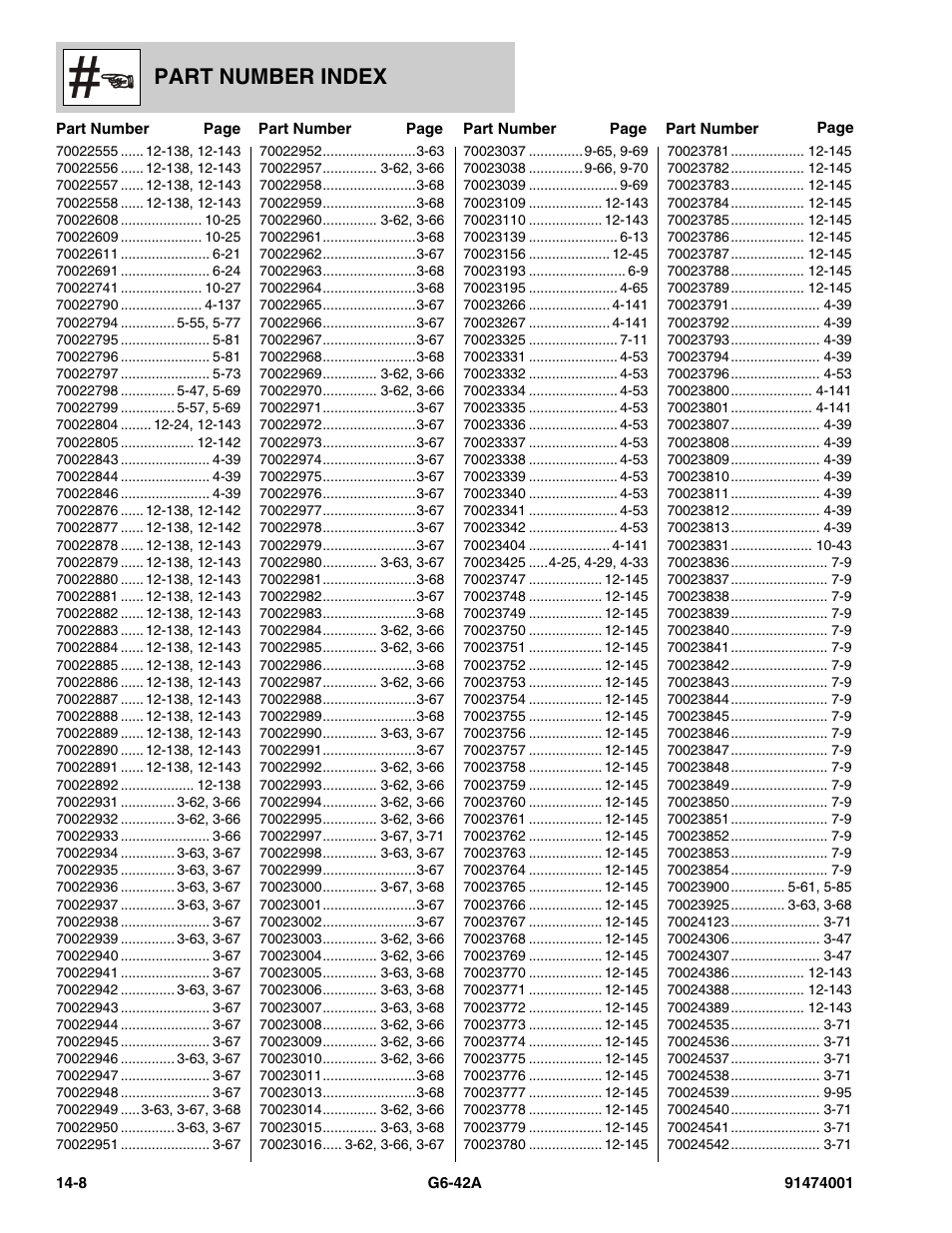Part number index | JLG G6-42A Parts Manual User Manual | Page 810 / 826