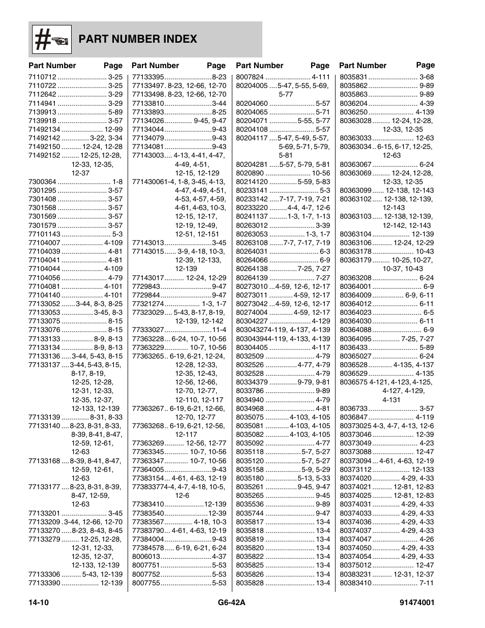 Part number index | JLG G6-42A Parts Manual User Manual | Page 812 / 826