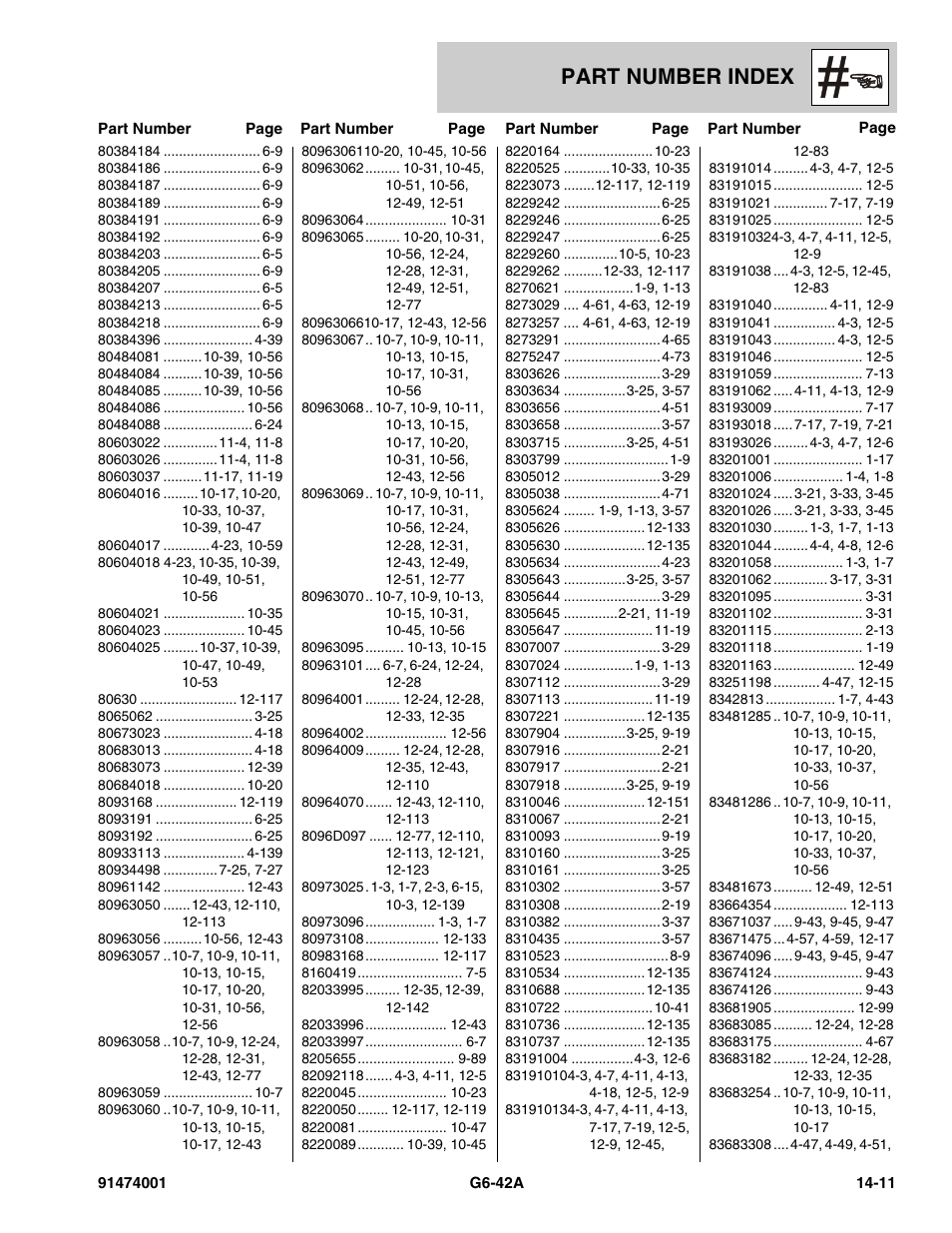 Part number index | JLG G6-42A Parts Manual User Manual | Page 813 / 826