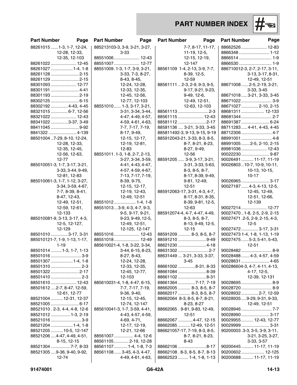Part number index | JLG G6-42A Parts Manual User Manual | Page 815 / 826