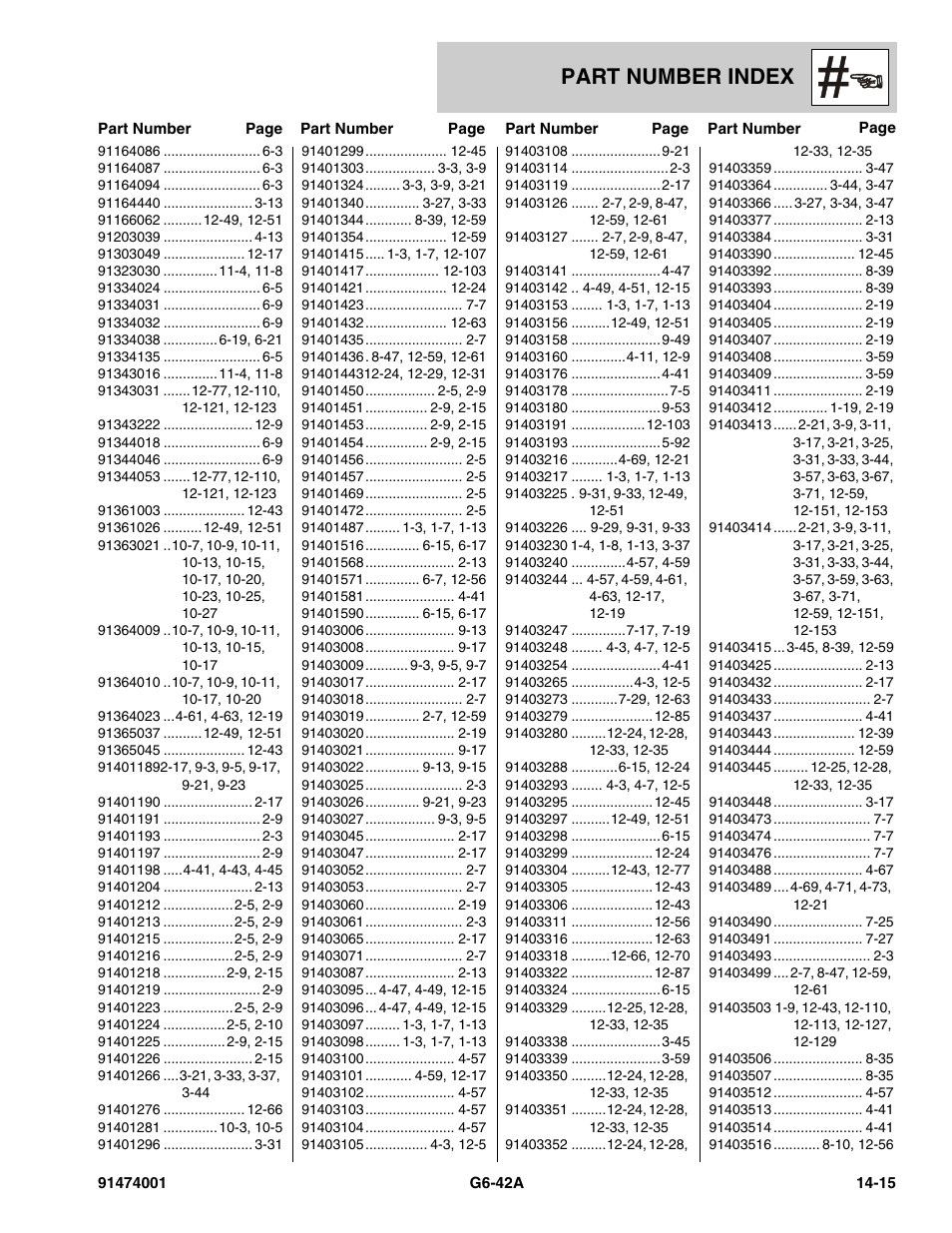 Part number index | JLG G6-42A Parts Manual User Manual | Page 817 / 826