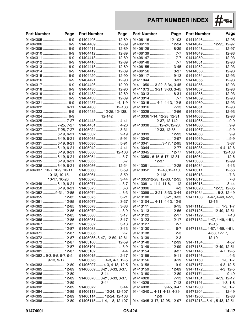 Part number index | JLG G6-42A Parts Manual User Manual | Page 819 / 826