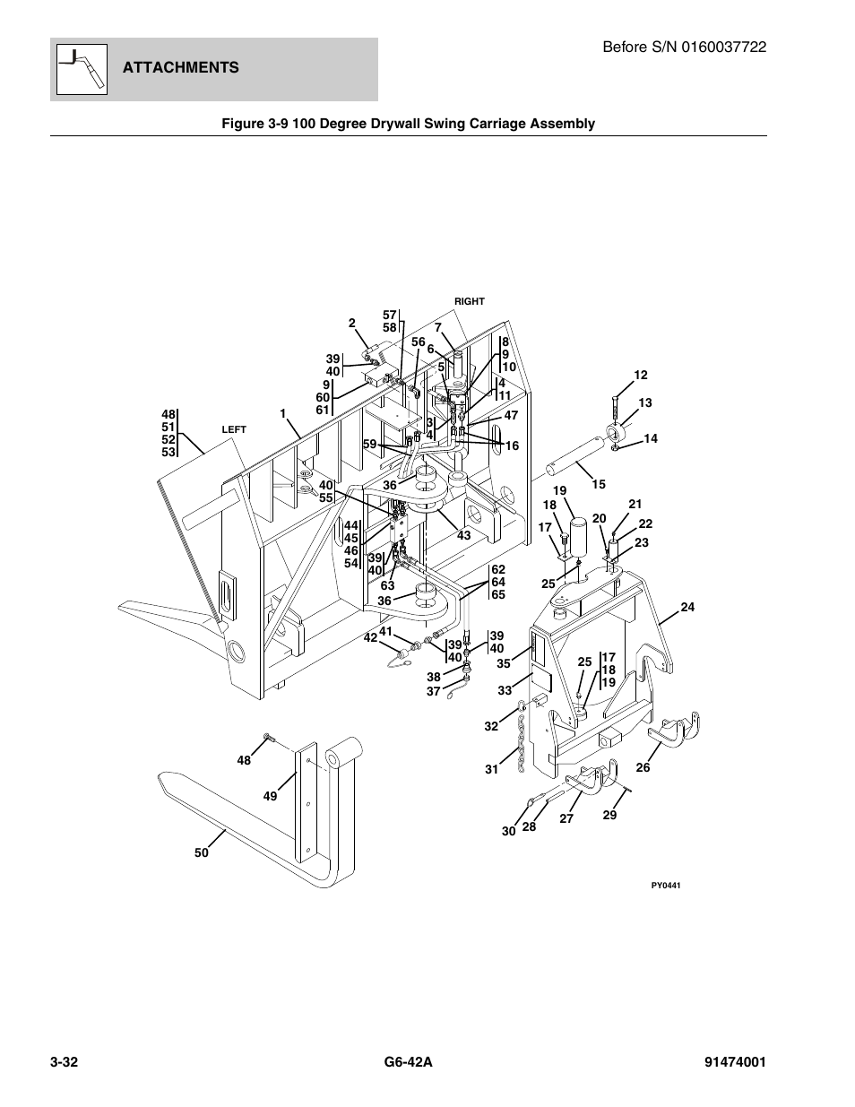 100 degree drywall swing carriage assembly -32 | JLG G6-42A Parts Manual User Manual | Page 86 / 826