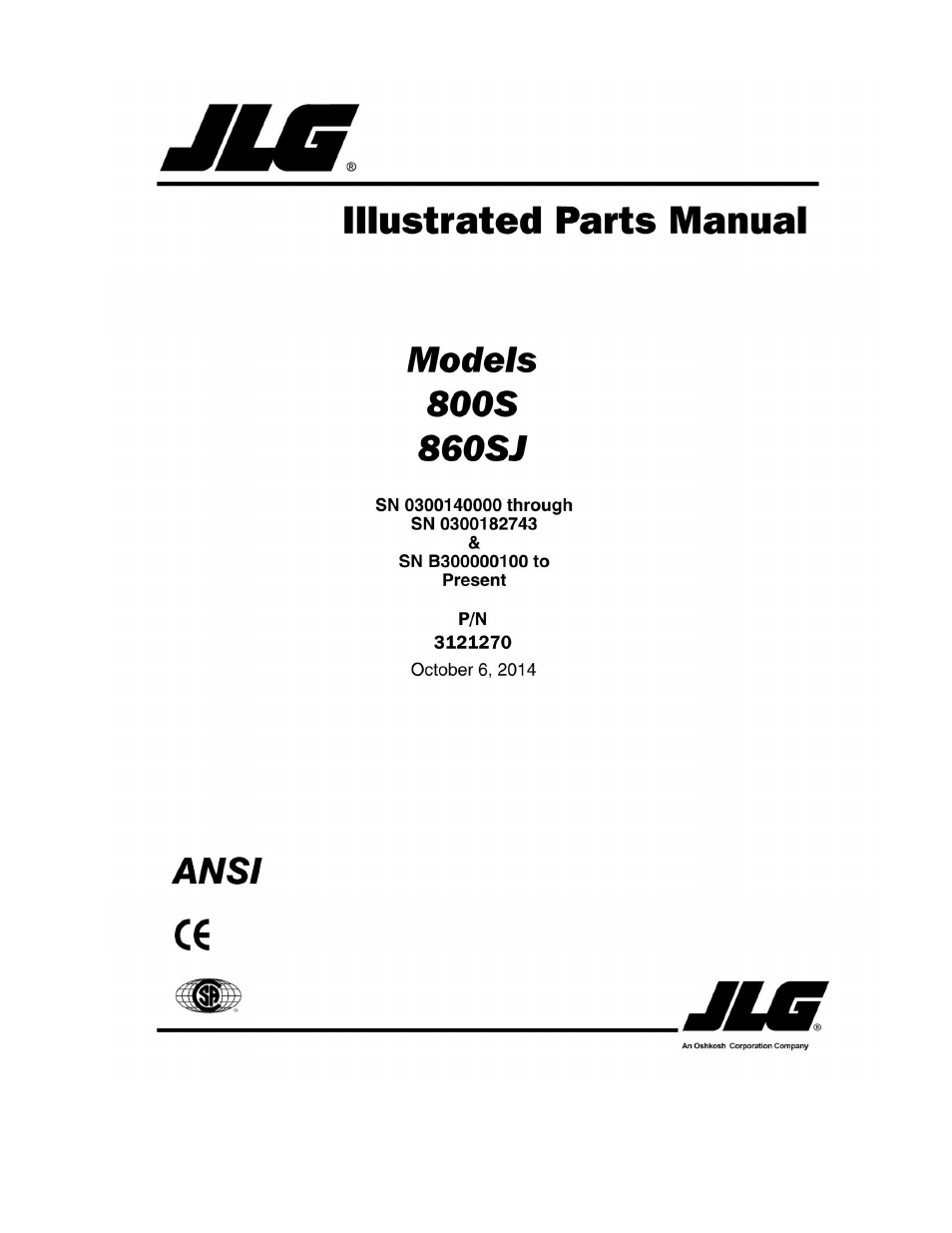 JLG 860SJ Parts Manual User Manual | 286 pages