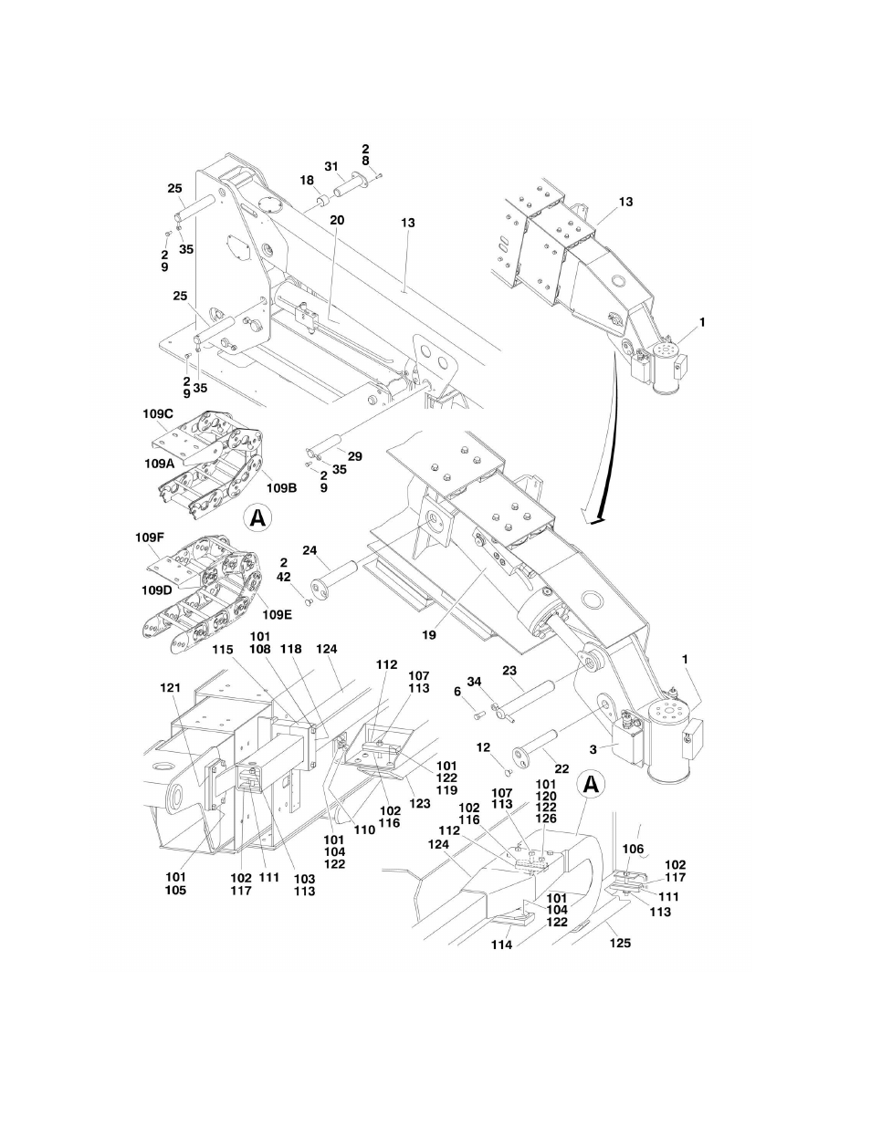 Figure 3-2. main boom installation - 800s | JLG 860SJ Parts Manual User Manual | Page 140 / 286