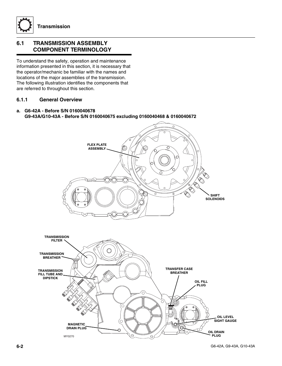 1 transmission assembly component terminology, 1 general overview, Transmission assembly component terminology | General overview, Transmission | JLG G6-42A Service Manual User Manual | Page 104 / 246
