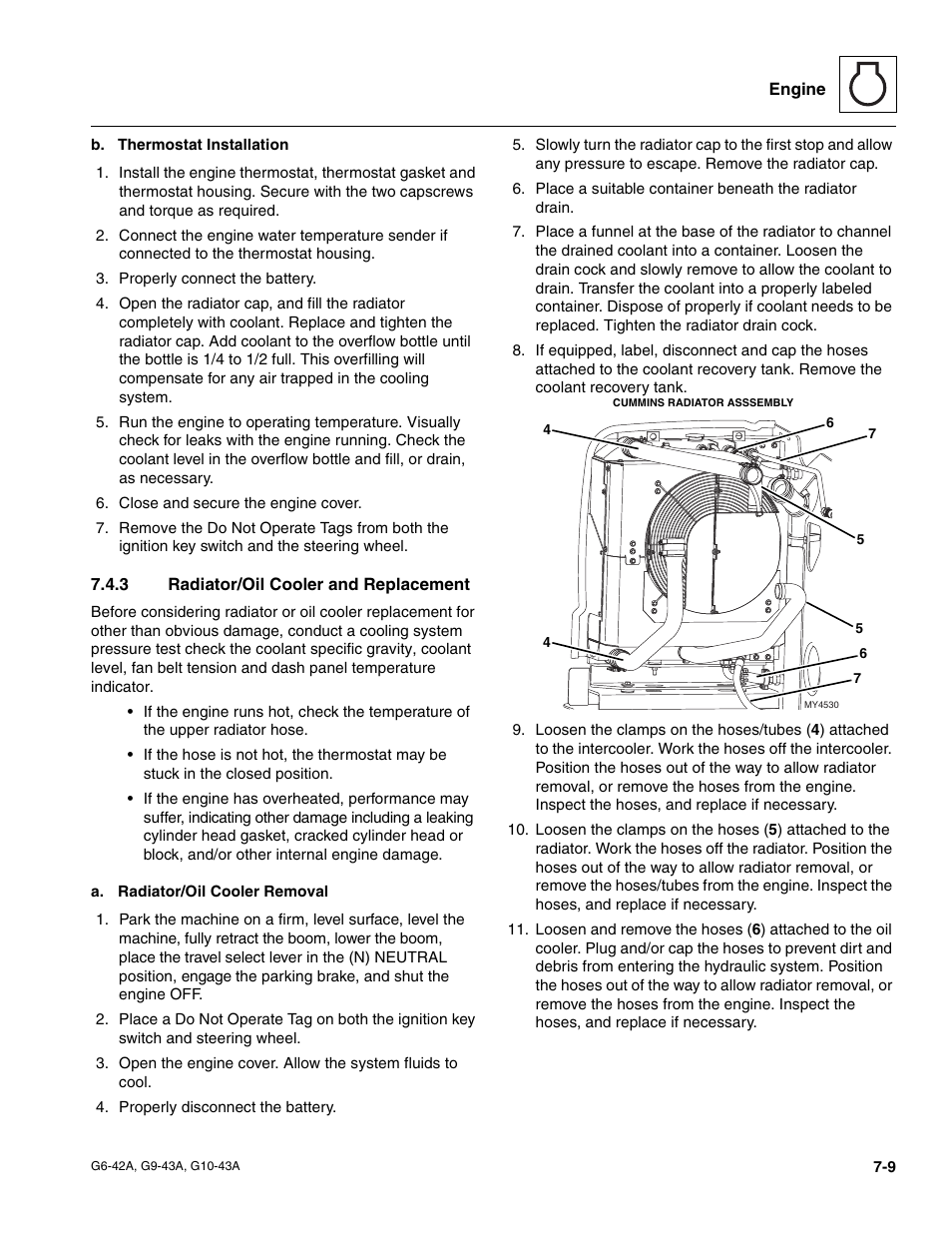 3 radiator/oil cooler and replacement, Radiator/oil cooler and replacement | JLG G6-42A Service Manual User Manual | Page 125 / 246