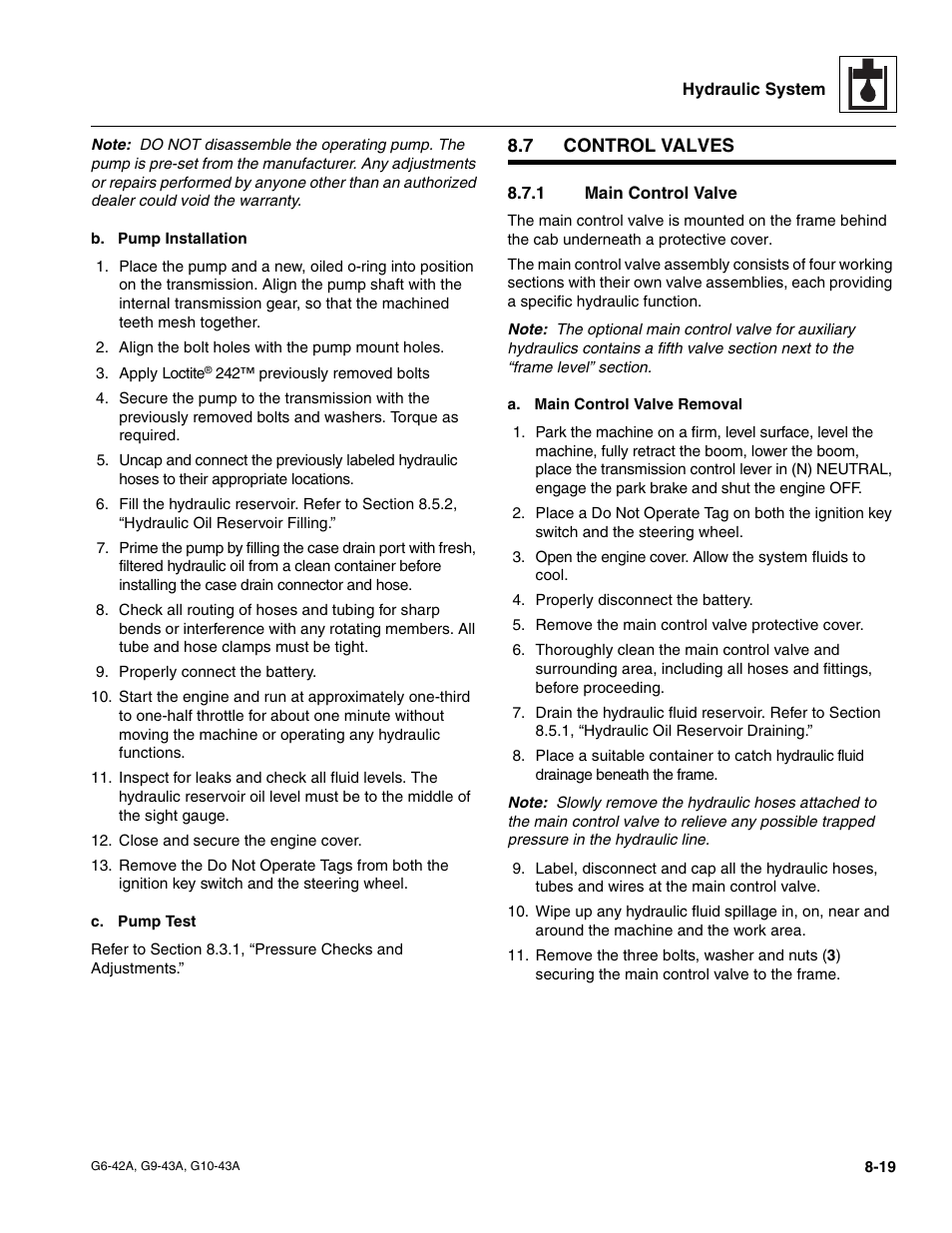 7 control valves, 1 main control valve, Control valves | Main control valve | JLG G6-42A Service Manual User Manual | Page 153 / 246