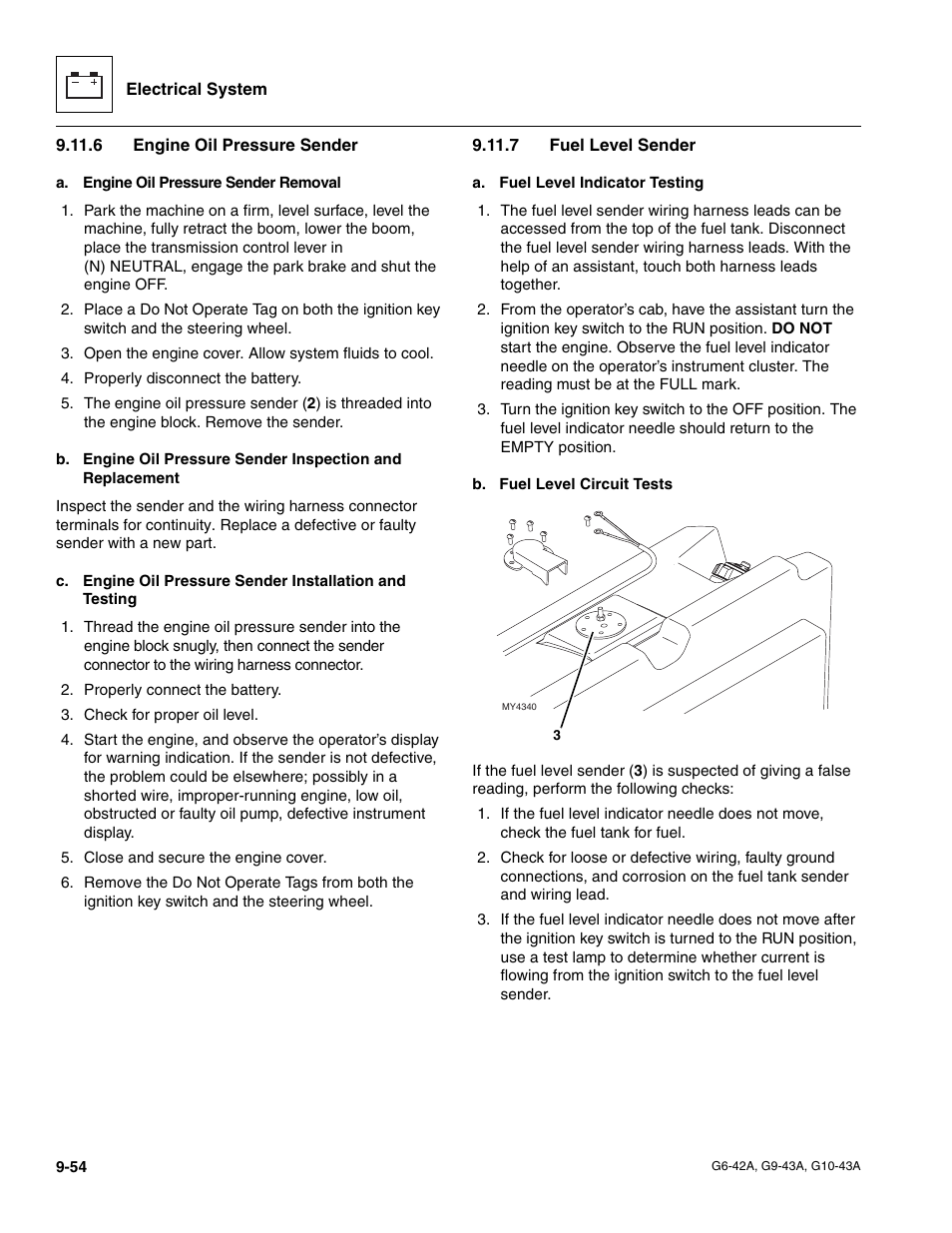 6 engine oil pressure sender, 7 fuel level sender, Engine oil pressure sender | Fuel level sender | JLG G6-42A Service Manual User Manual | Page 218 / 246