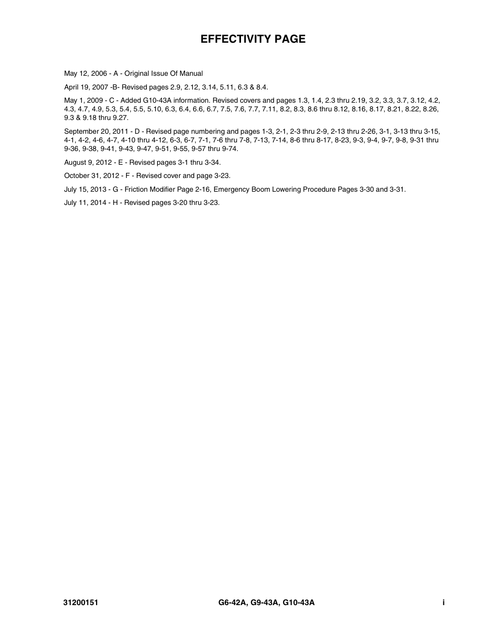 Effectivity page | JLG G6-42A Service Manual User Manual | Page 3 / 246