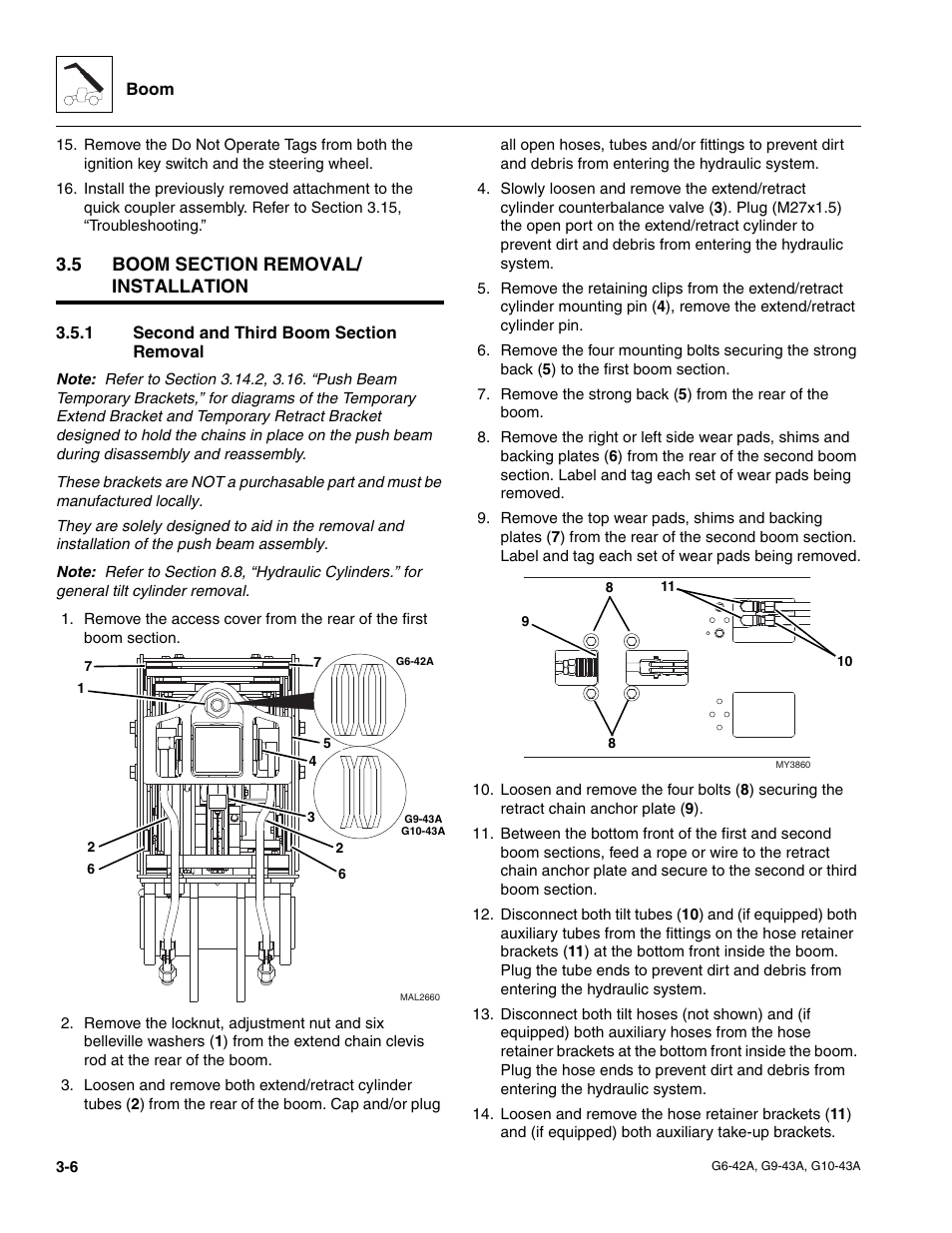 5 boom section removal/ installation, 1 second and third boom section removal, Boom section removal/installation | Second and third boom section removal | JLG G6-42A Service Manual User Manual | Page 44 / 246