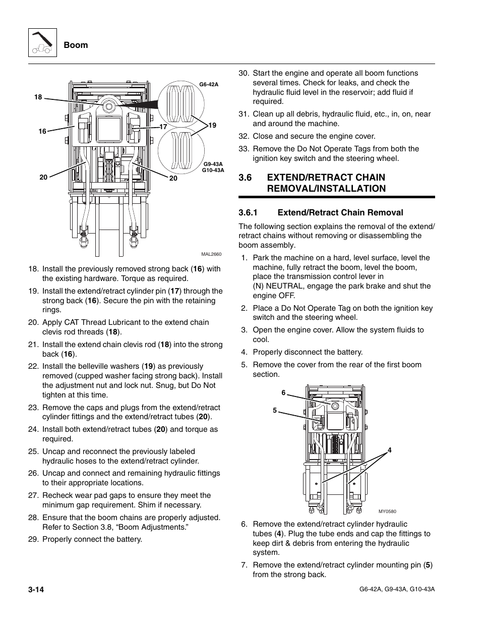 6 extend/retract chain removal/installation, 1 extend/retract chain removal, Extend/retract chain removal/installation | Extend/retract chain removal | JLG G6-42A Service Manual User Manual | Page 52 / 246