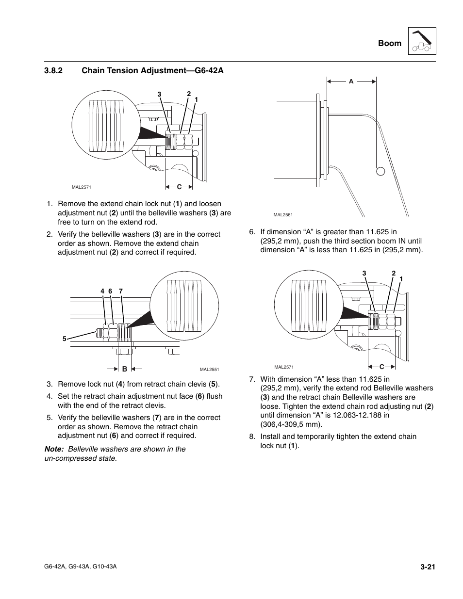 2 chain tension adjustment—g6-42a, Chain tension adjustment—g6-42a | JLG G6-42A Service Manual User Manual | Page 59 / 246