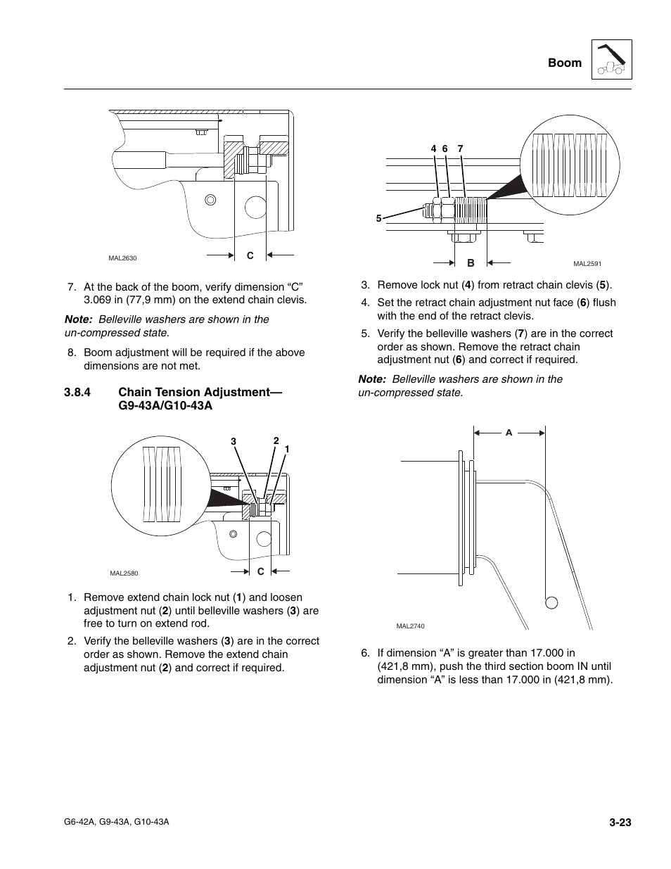 4 chain tension adjustment— g9-43a/g10-43a, Chain tension adjustment— g9-43a/g10-43a | JLG G6-42A Service Manual User Manual | Page 61 / 246