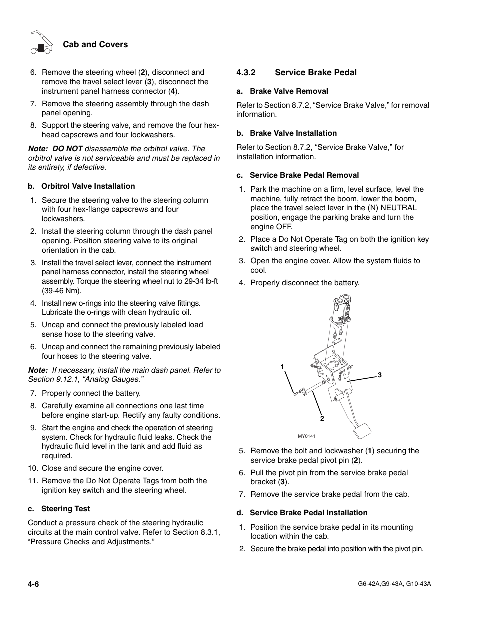 2 service brake pedal, Service brake pedal | JLG G6-42A Service Manual User Manual | Page 80 / 246