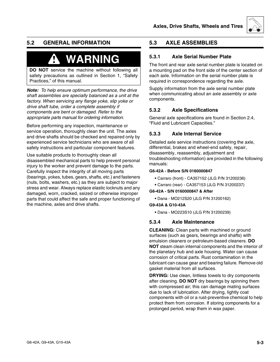 2 general information, 3 axle assemblies, 1 axle serial number plate | 2 axle specifications, 3 axle internal service, 4 axle maintenance, General information, Axle assemblies, Axle serial number plate, Axle specifications | JLG G6-42A Service Manual User Manual | Page 91 / 246