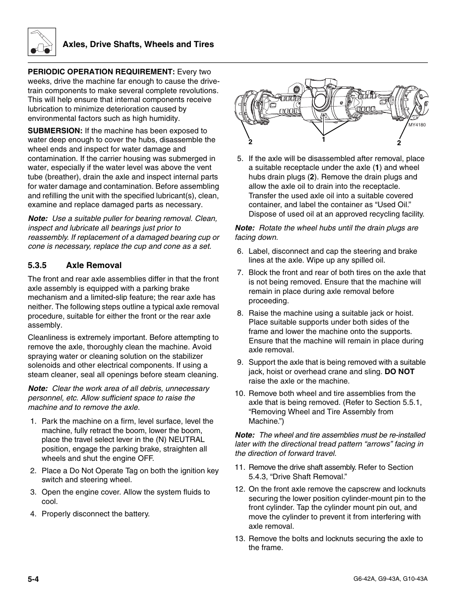 5 axle removal, Axle removal | JLG G6-42A Service Manual User Manual | Page 92 / 246