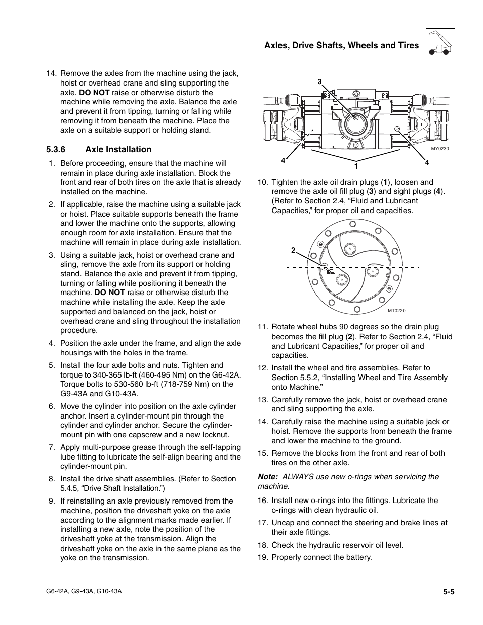 6 axle installation, Axle installation | JLG G6-42A Service Manual User Manual | Page 93 / 246