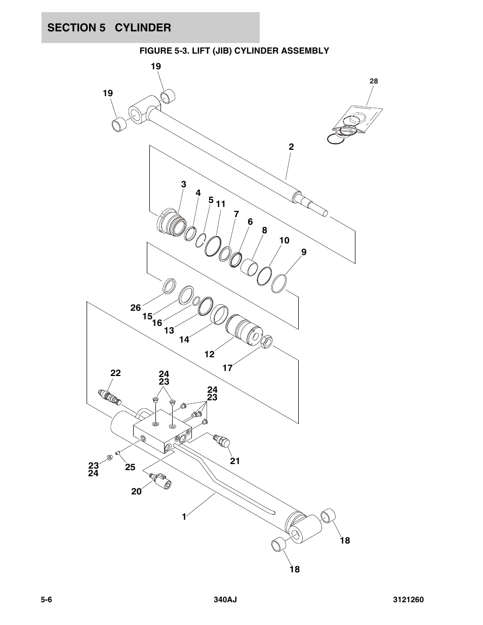 Figure 5-3. lift (jib) cylinder assembly, Lift (jib) cylinder assembly -6 | JLG 340AJ Parts Manual User Manual | Page 120 / 204