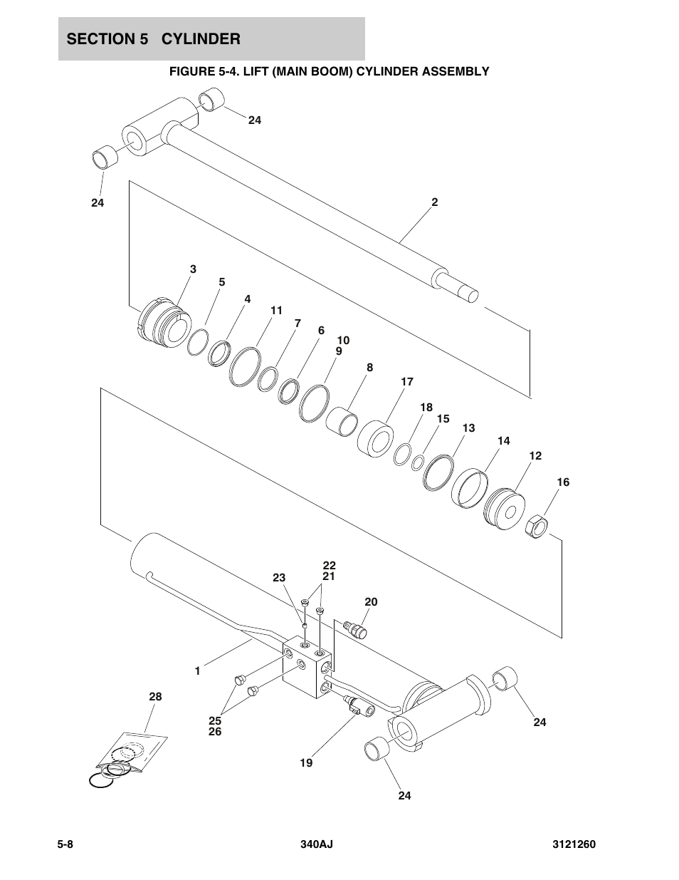 Figure 5-4. lift (main boom) cylinder assembly, Lift (main boom) cylinder assembly -8 | JLG 340AJ Parts Manual User Manual | Page 122 / 204