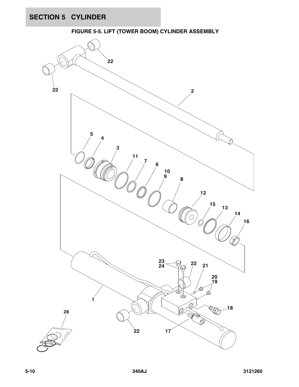 Figure 5-5. lift (tower boom) cylinder assembly, Lift (tower boom) cylinder assembly -10 | JLG 340AJ Parts Manual User Manual | Page 124 / 204