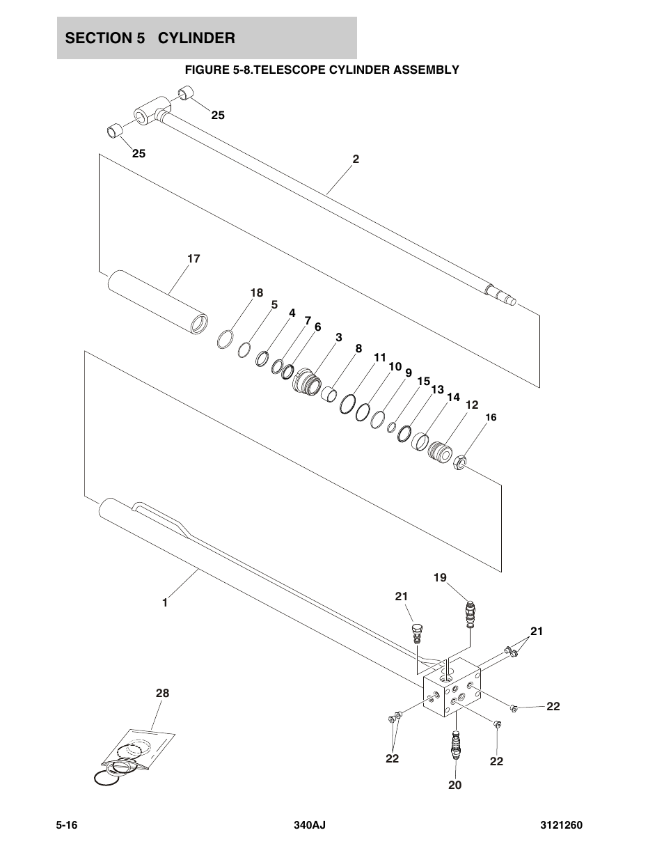 Figure 5-8. telescope cylinder assembly, Telescope cylinder assembly -16 | JLG 340AJ Parts Manual User Manual | Page 130 / 204