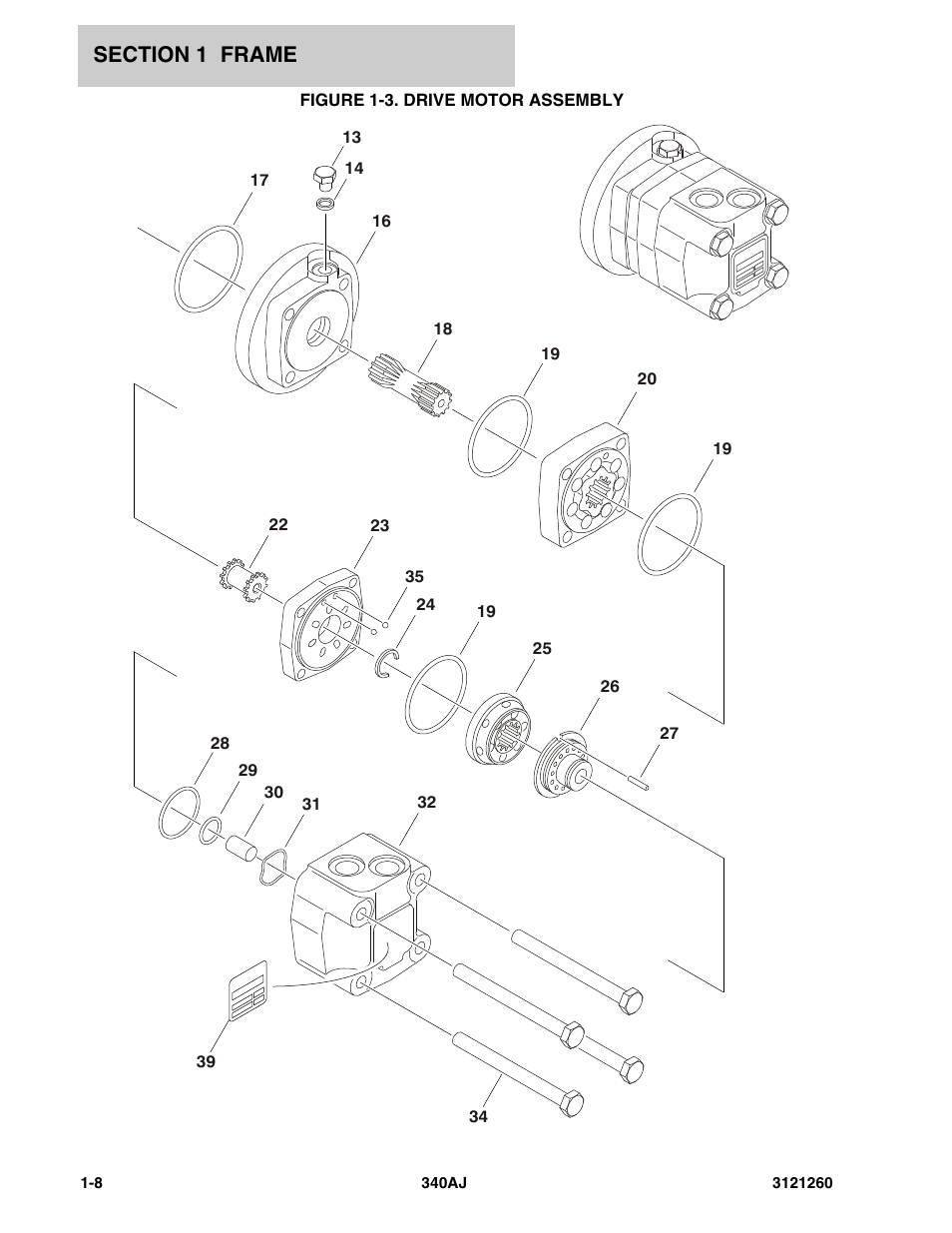 Figure 1-3. drive motor assembly, Drive motor assembly -8 | JLG 340AJ Parts Manual User Manual | Page 14 / 204