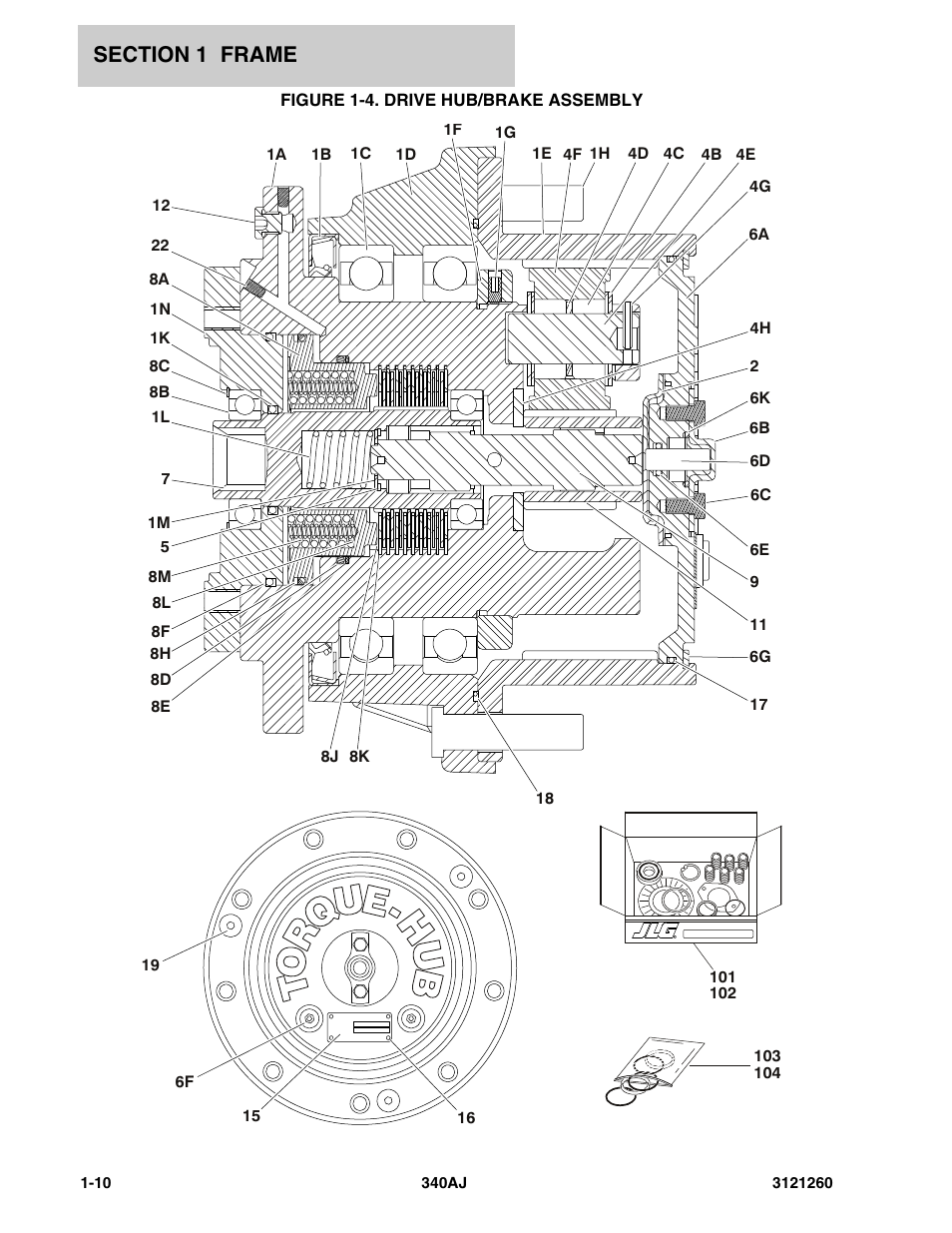 Figure 1-4. drive hub/brake assembly, Drive hub/brake assembly -10 | JLG 340AJ Parts Manual User Manual | Page 16 / 204