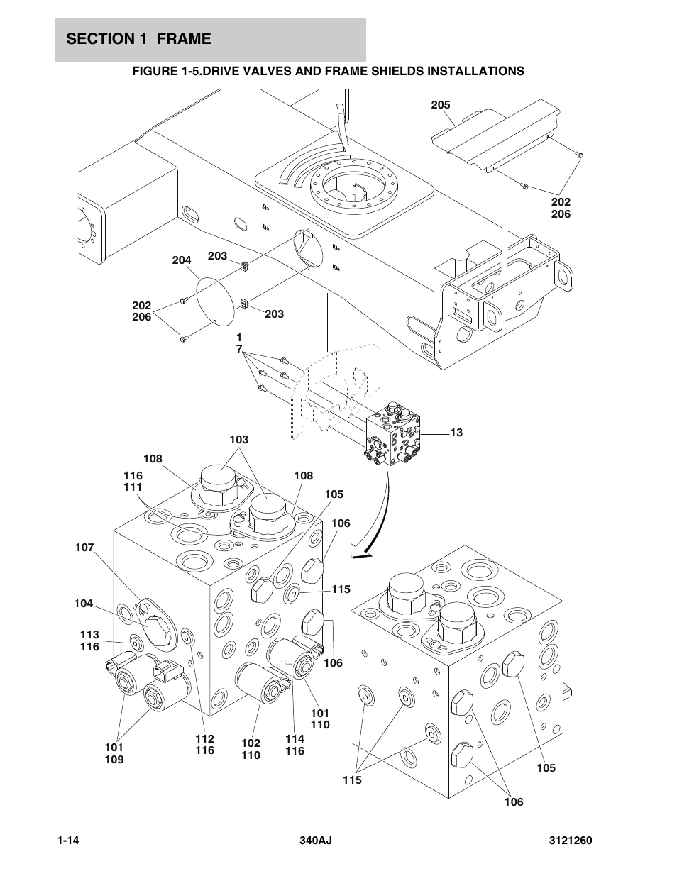 Drive valves and frame shields installations -14 | JLG 340AJ Parts Manual User Manual | Page 20 / 204