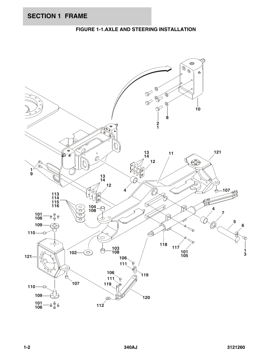 Figure 1-1. axle and steering installation, Axle and steering installation -2 | JLG 340AJ Parts Manual User Manual | Page 8 / 204