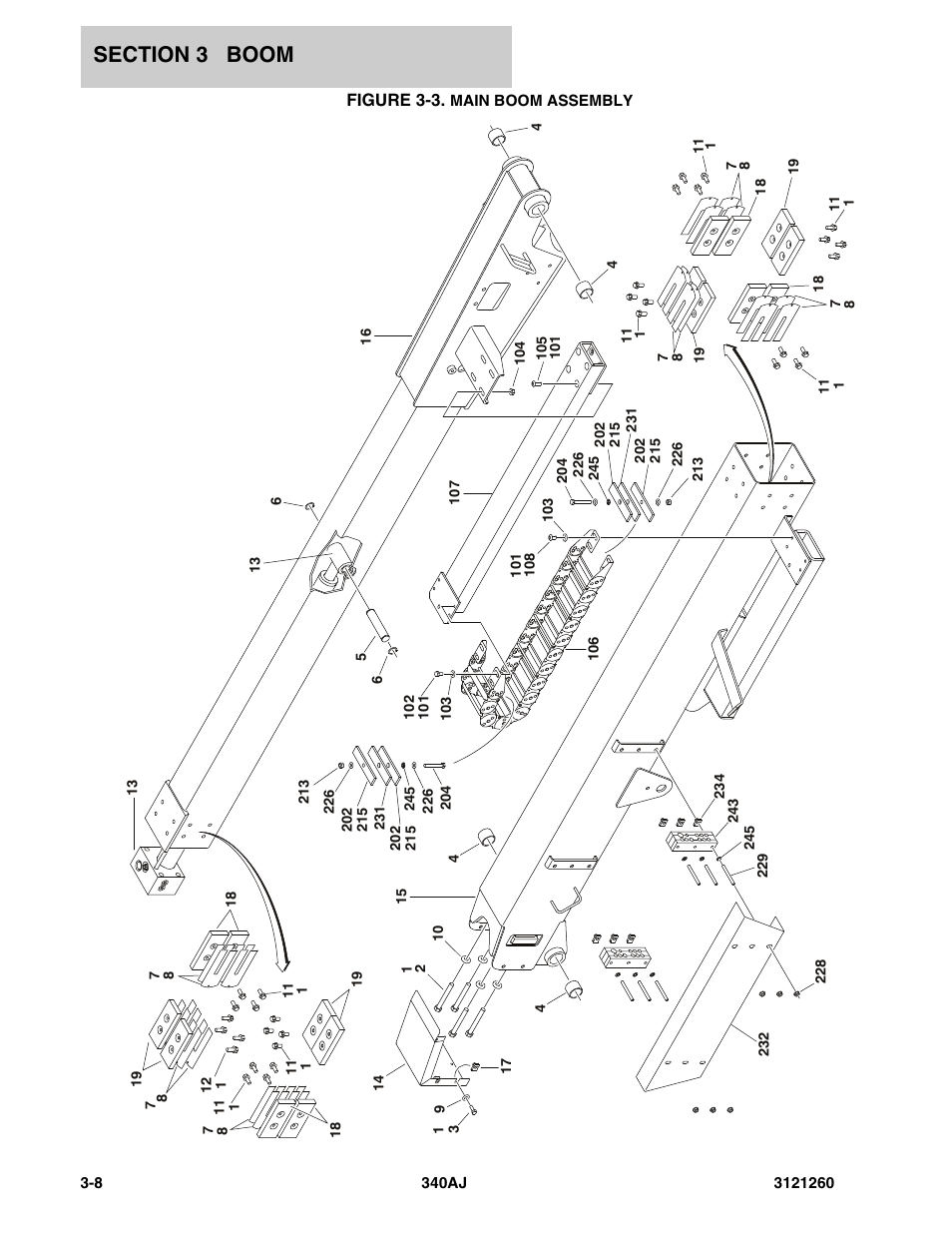 Figure 3-3. main boom assembly | JLG 340AJ Parts Manual User Manual | Page 86 / 204