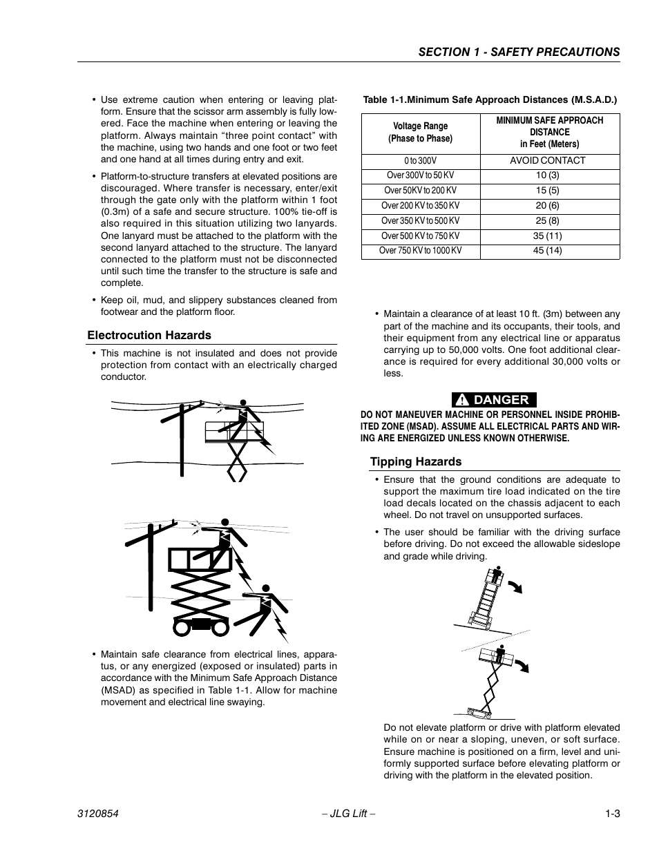 Electrocution hazards, Tipping hazards | JLG 3246E2 Operator Manual User Manual | Page 11 / 46