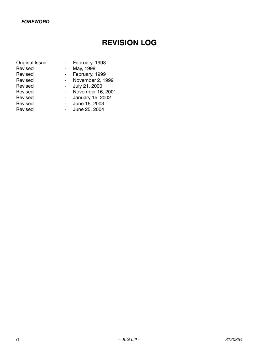 Revision log | JLG 3246E2 Operator Manual User Manual | Page 6 / 46