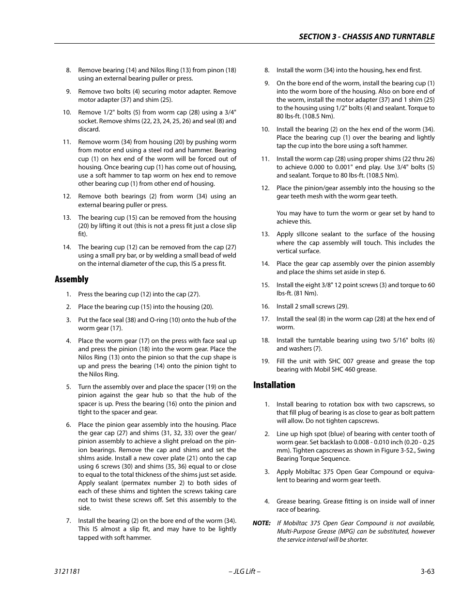 Assembly, Installation, Assembly -63 installation -63 | JLG 510AJ Service Manual User Manual | Page 105 / 402