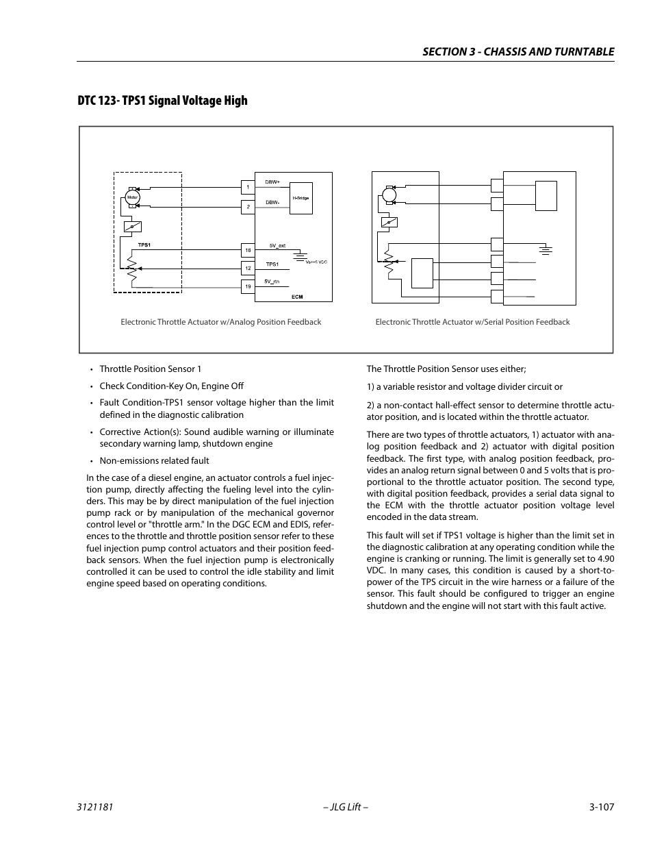 Dtc 123- tps1 signal voltage high, Dtc 123- tps1 signal voltage high -107 | JLG 510AJ Service Manual User Manual | Page 149 / 402