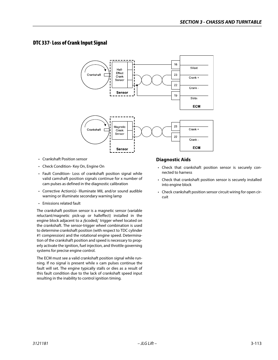 Dtc 337- loss of crank input signal, Dtc 337- loss of crank input signal -113 | JLG 510AJ Service Manual User Manual | Page 155 / 402