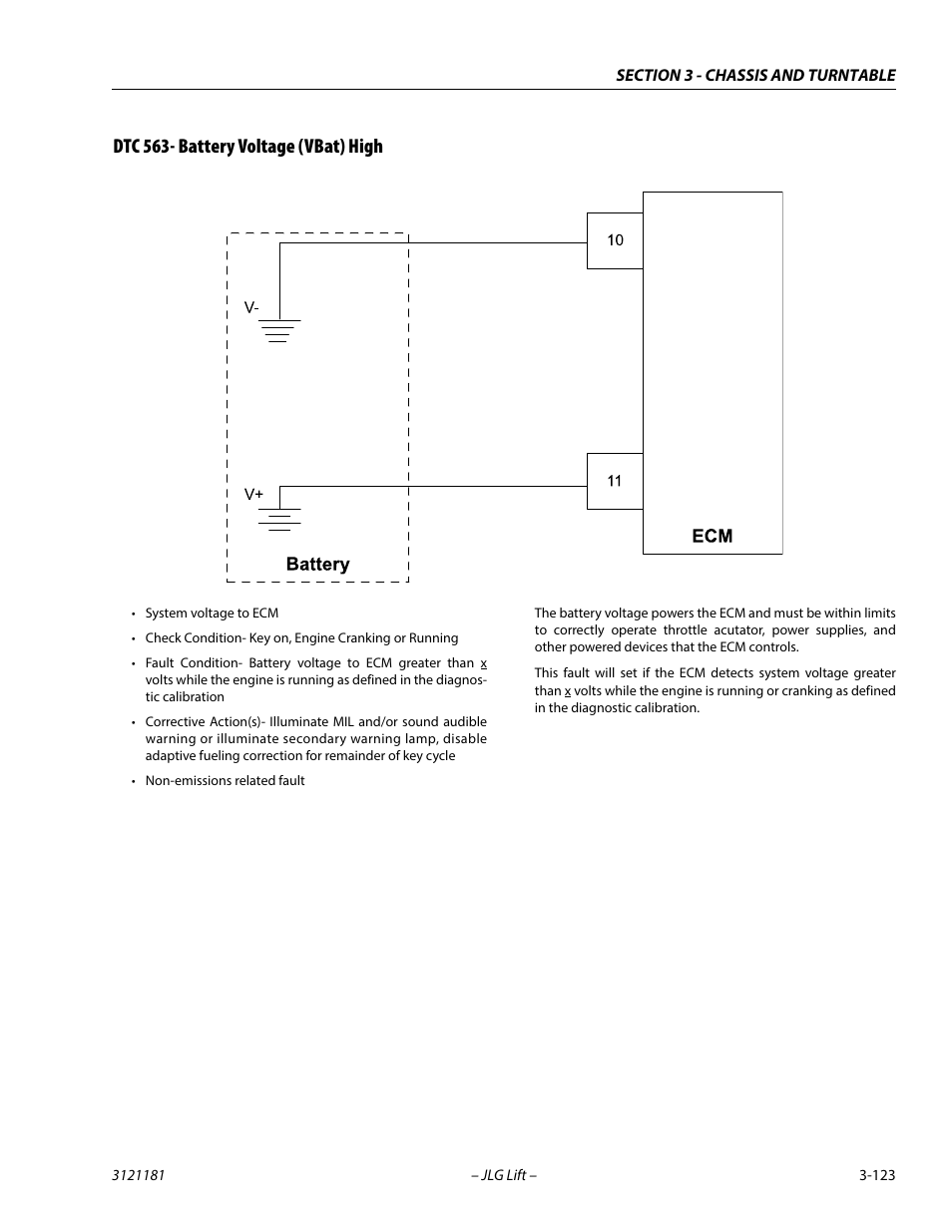 Dtc 563- battery voltage (vbat) high, Dtc 563- battery voltage (vbat) high -123 | JLG 510AJ Service Manual User Manual | Page 165 / 402