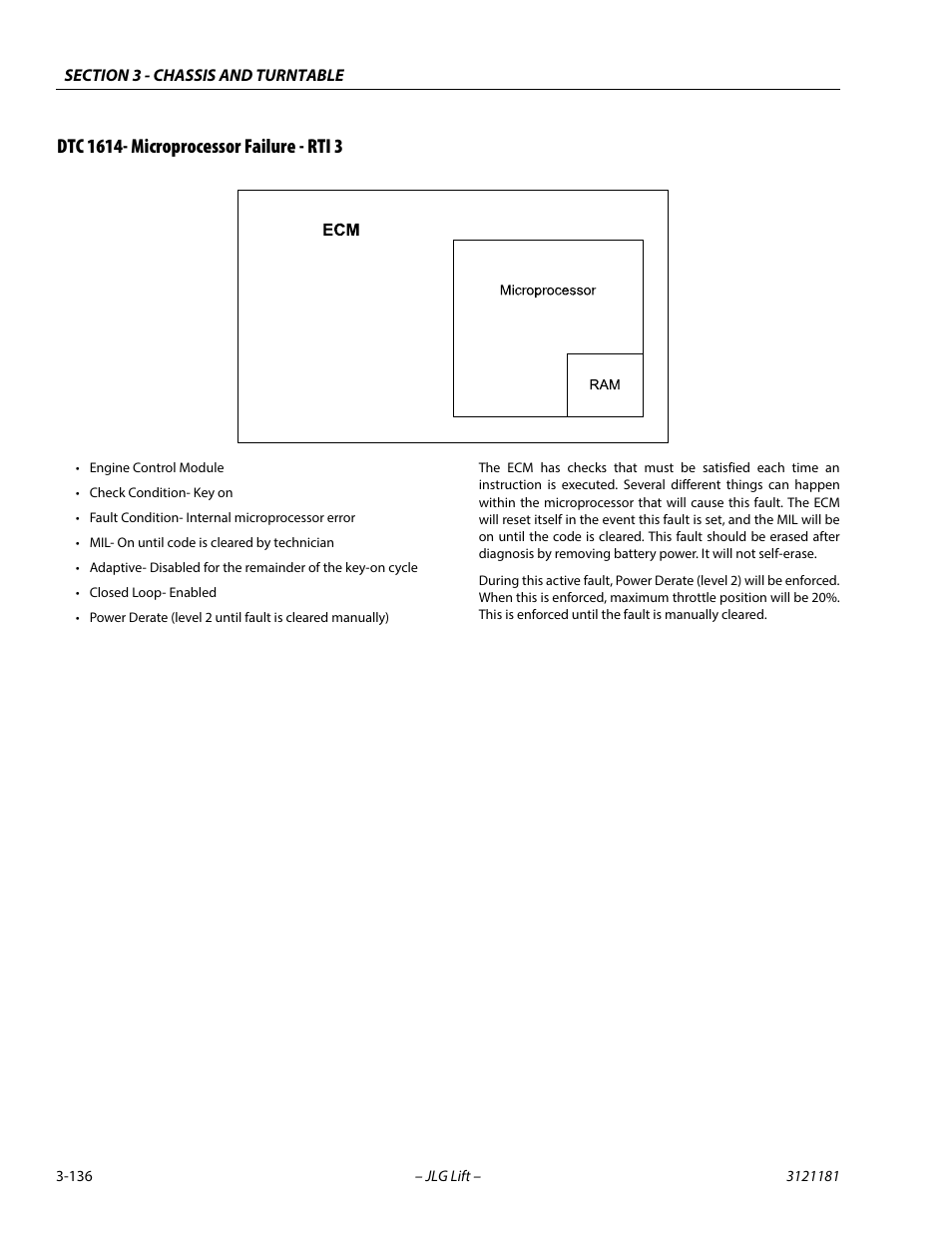 Dtc 1614- microprocessor failure - rti 3, Dtc 1614- microprocessor failure - rti 3 -136 | JLG 510AJ Service Manual User Manual | Page 178 / 402