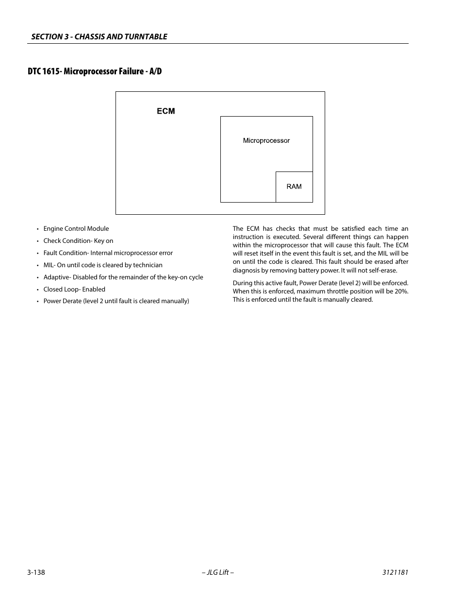 Dtc 1615- microprocessor failure - a/d, Dtc 1615- microprocessor failure - a/d -138 | JLG 510AJ Service Manual User Manual | Page 180 / 402