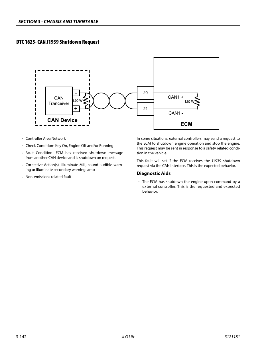 Dtc 1625- can j1939 shutdown request, Dtc 1625- can j1939 shutdown request -142 | JLG 510AJ Service Manual User Manual | Page 184 / 402