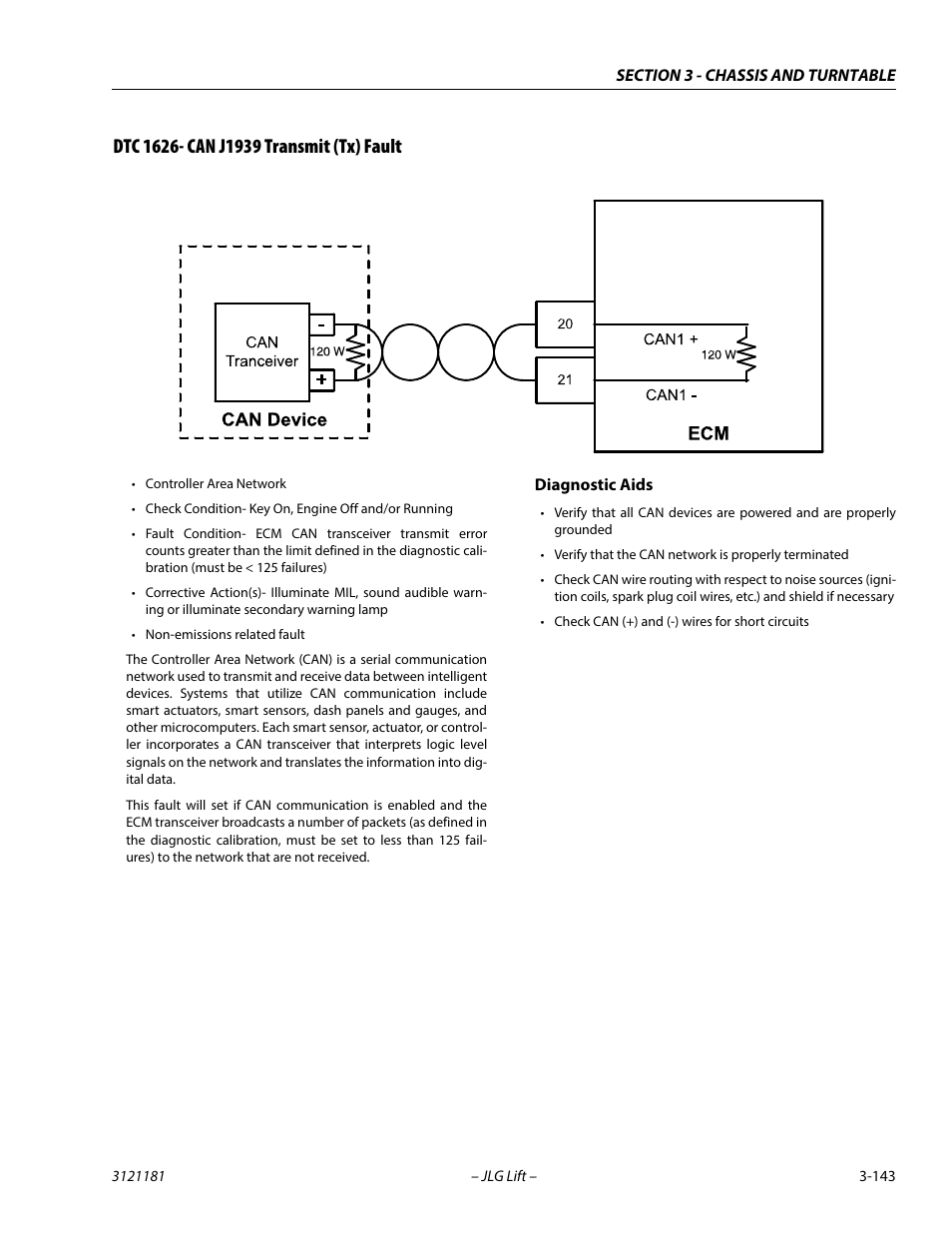 Dtc 1626- can j1939 transmit (tx) fault, Dtc 1626- can j1939 transmit (tx) fault -143 | JLG 510AJ Service Manual User Manual | Page 185 / 402