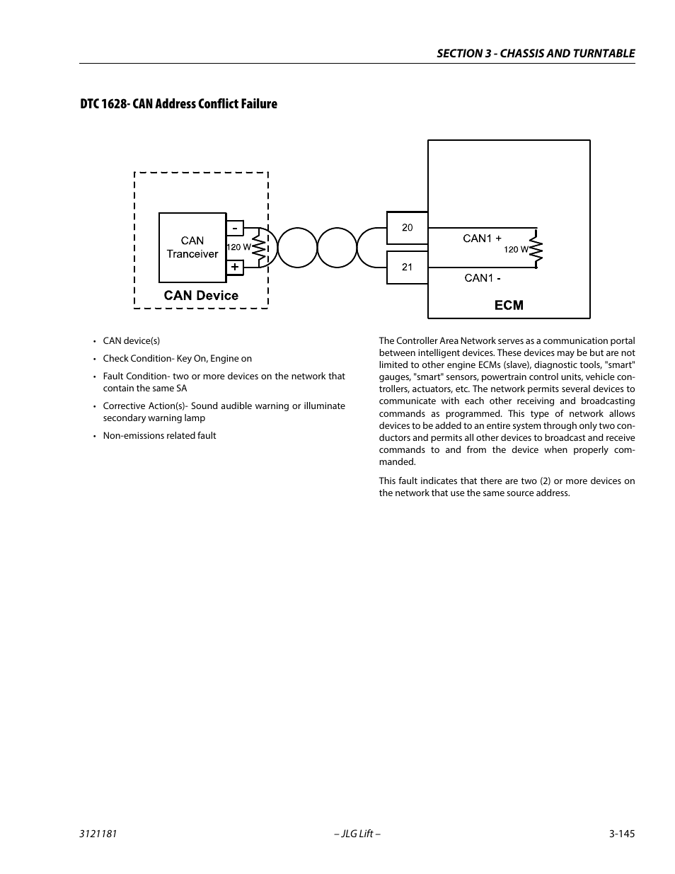 Dtc 1628- can address conflict failure, Dtc 1628- can address conflict failure -145 | JLG 510AJ Service Manual User Manual | Page 187 / 402