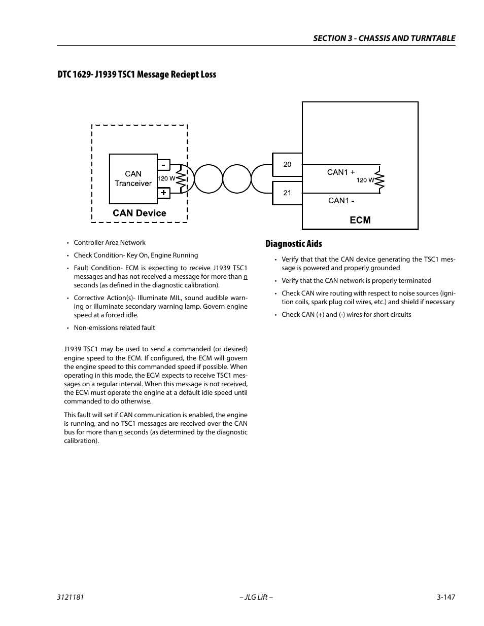 Dtc 1629- j1939 tsc1 message reciept loss, Diagnostic aids | JLG 510AJ Service Manual User Manual | Page 189 / 402