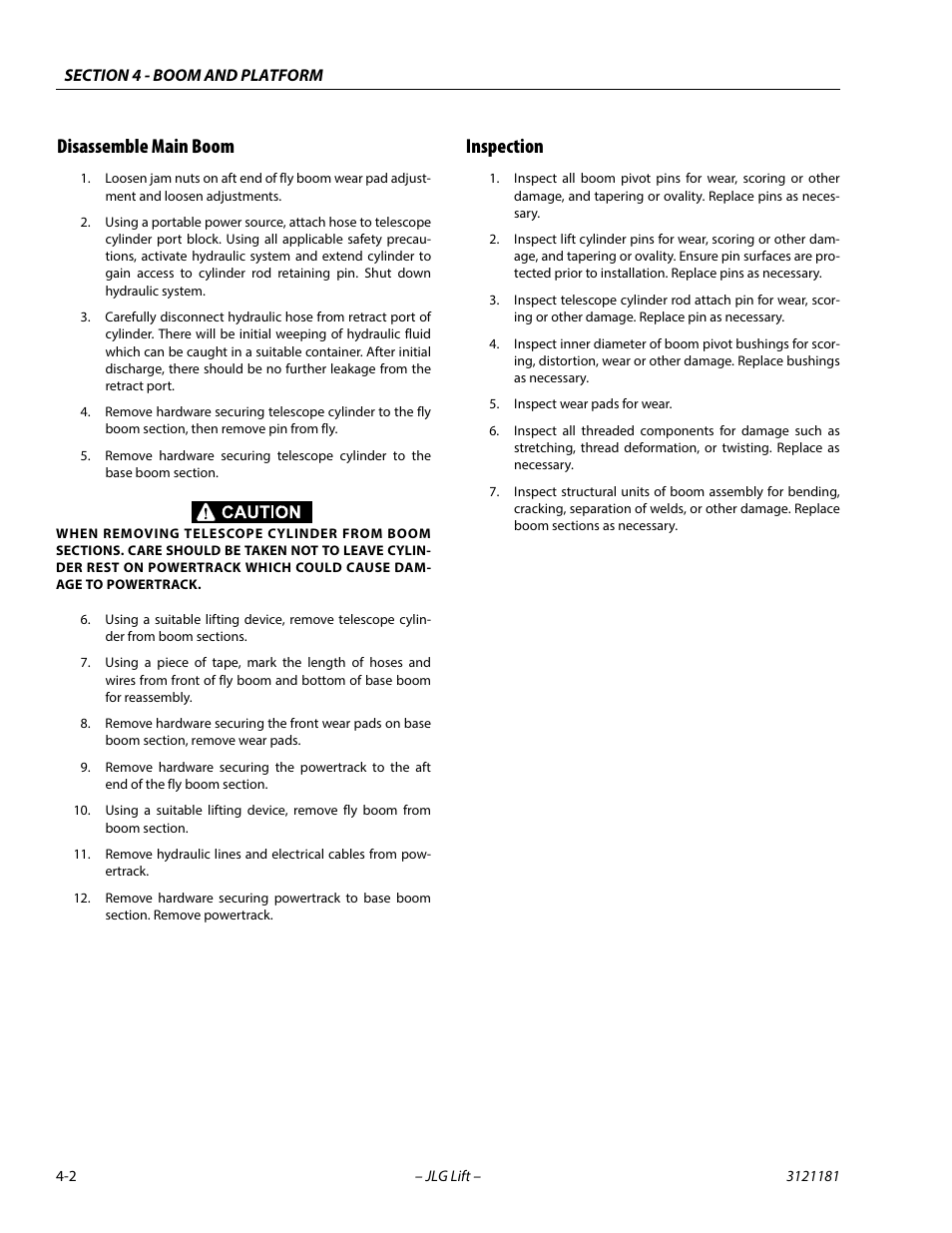 Disassemble main boom, Inspection, Disassemble main boom -2 inspection -2 | JLG 510AJ Service Manual User Manual | Page 200 / 402