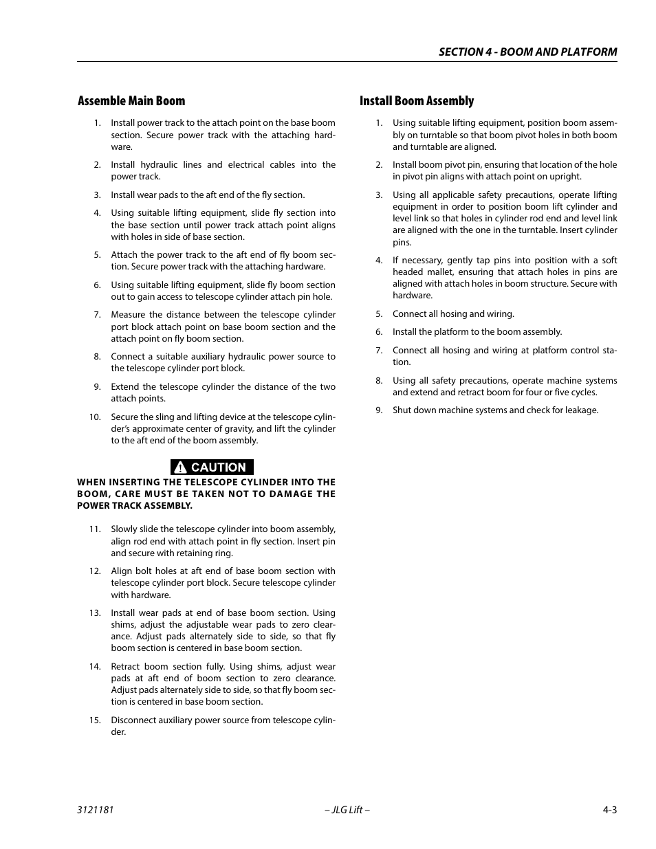 Assemble main boom, Install boom assembly, Assemble main boom -3 install boom assembly -3 | JLG 510AJ Service Manual User Manual | Page 201 / 402