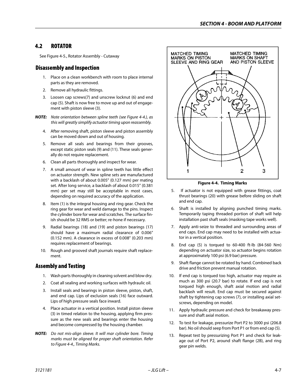 2 rotator, Disassembly and inspection, Assembly and testing | Rotator -7, Timing marks -7 | JLG 510AJ Service Manual User Manual | Page 205 / 402