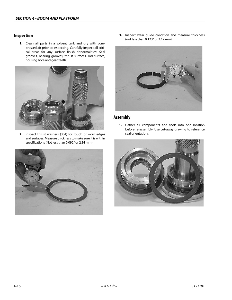 Inspection, Assembly, Inspection -16 assembly -16 | JLG 510AJ Service Manual User Manual | Page 214 / 402