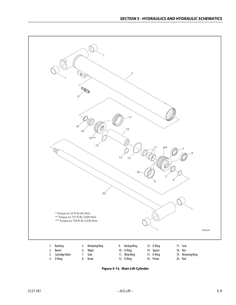 Main lift cylinder -9 | JLG 510AJ Service Manual User Manual | Page 229 / 402