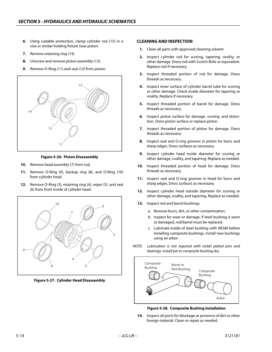 Piston disassembly -14, Cylinder head disassembly -14, Composite bushing installation -14 | JLG 510AJ Service Manual User Manual | Page 234 / 402